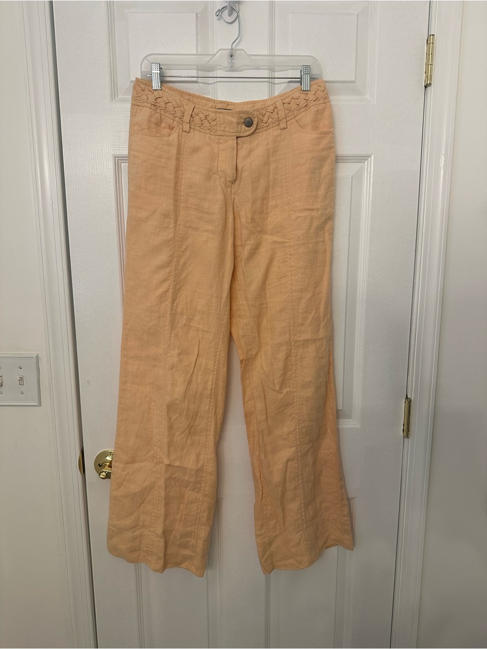 Peach 100% Linen Wide Leg Braided Waist Trousers Pants Size 6